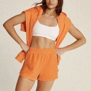 NWT! Beyond yoga orange terry cloth elastic waist shorts